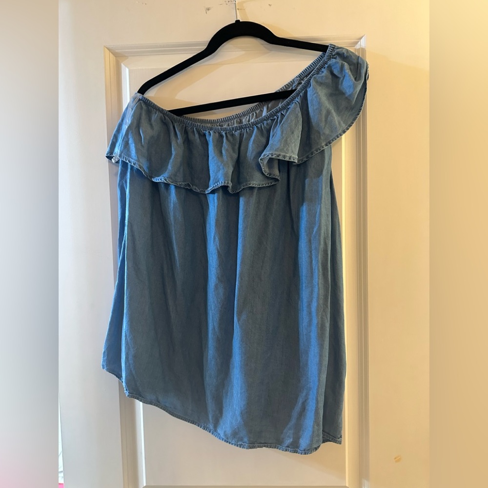 Old Navy Jean Ruffle One Shoulder Top Size XL